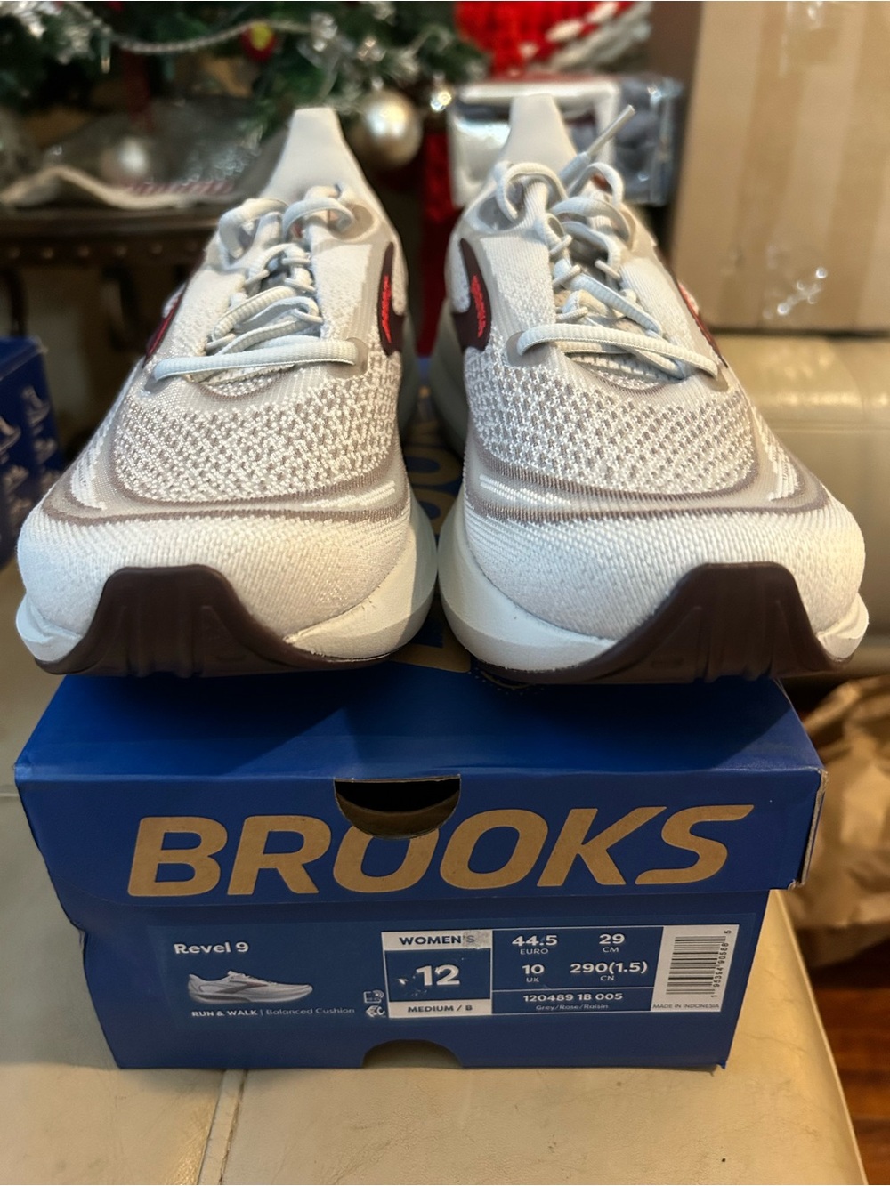 Brooks Women's Athletic Sneakers in White with Brown and Red Accents